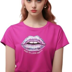 The Blind Medium | Disco Lips PinkT-Shirt ‘ Paid To Look Pretty’ Graphic Tee